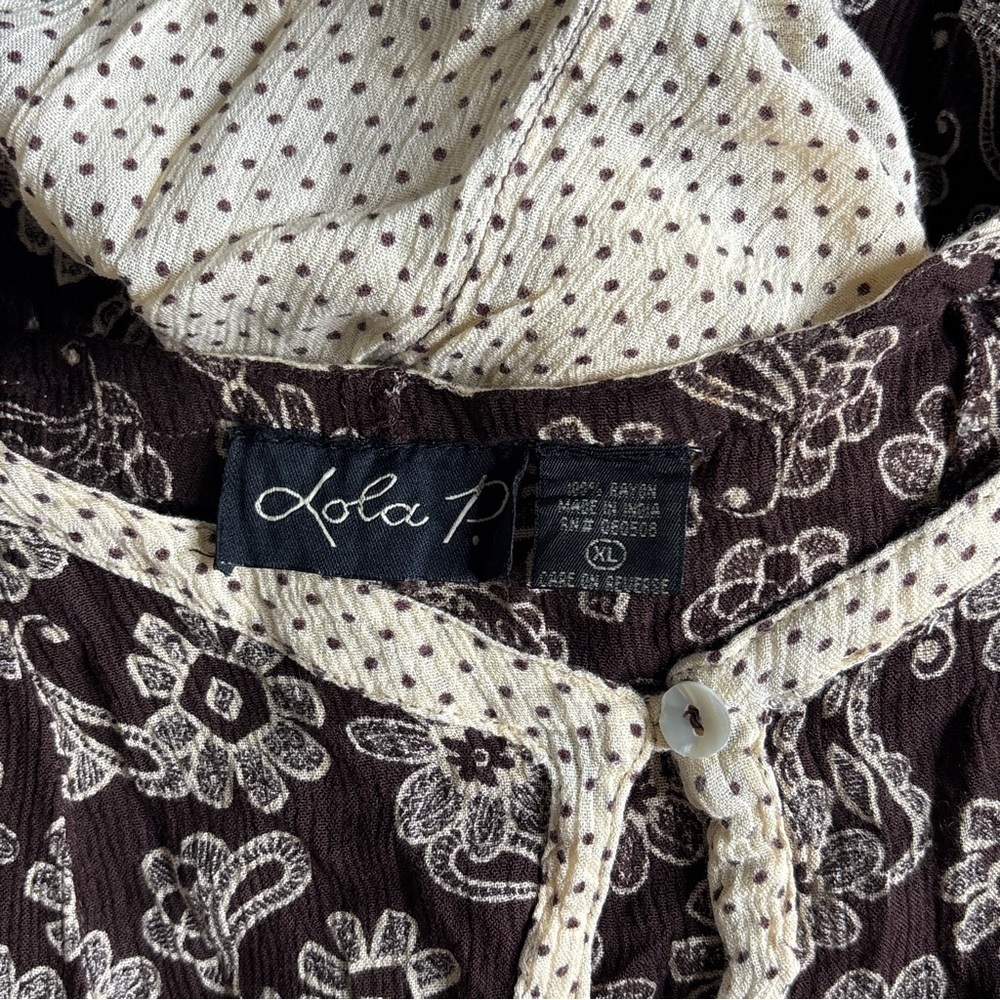 Lola P Boho Maxi Dress XL Brown Cream Floral Paisley Sleeveless Rayon - Picture 7 of 7